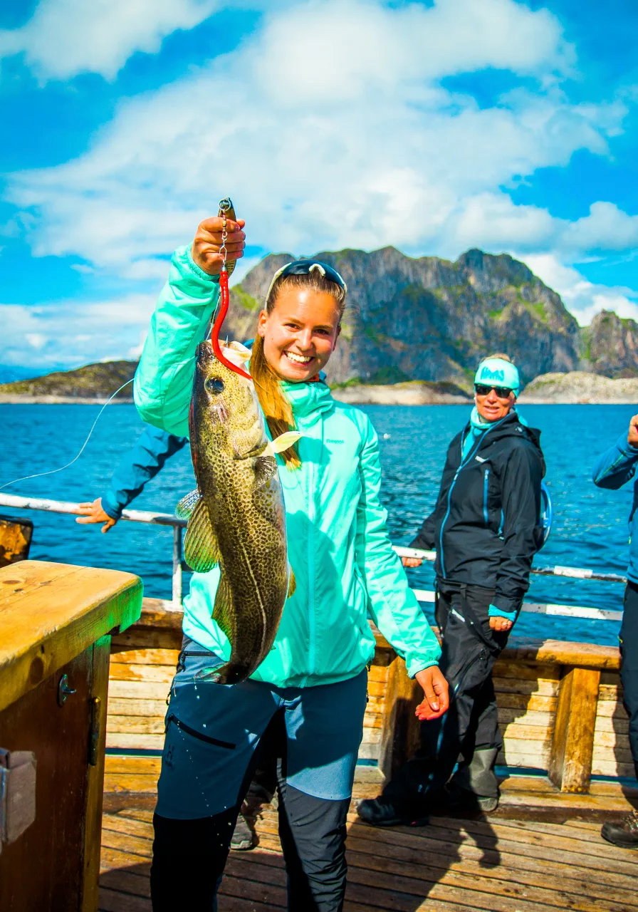 Girl large cod lofoten fishing trip summer xxlofoten 2020 2